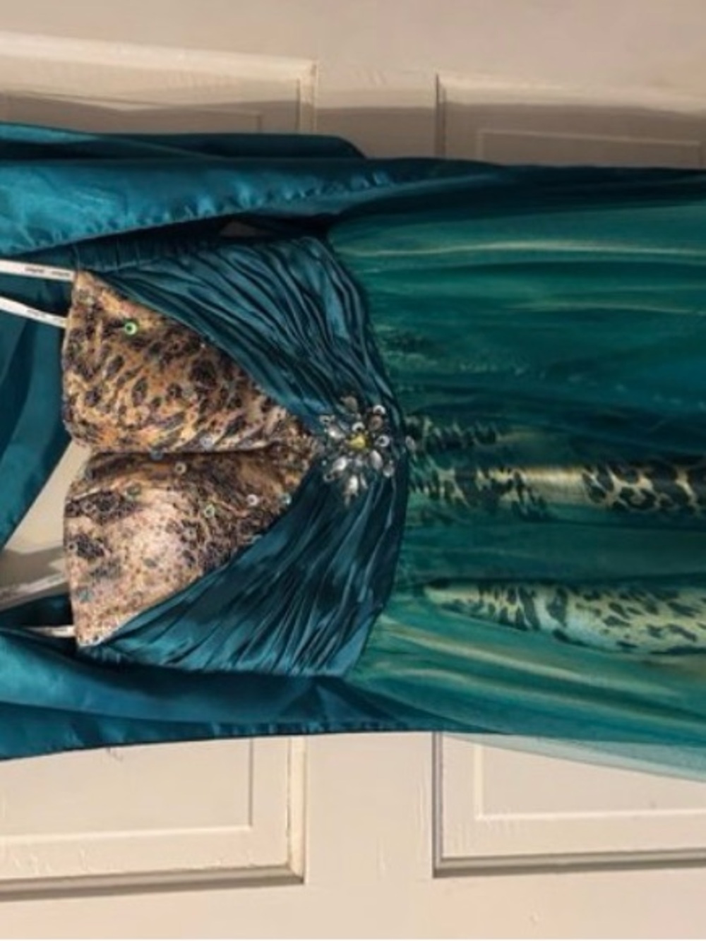 Teal and Leopard Print Evening Gown
